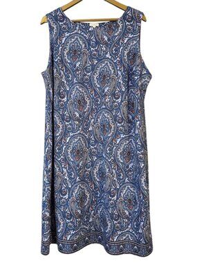 Talbots Blue Paisley Midi Dress Size 2X Sleeveless Classic Print Knee Length